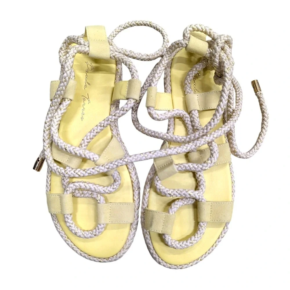 Paula Torres NEW Liz Lima Yellow Rope Lace Up Gladiator Espadrille Sandals- 7